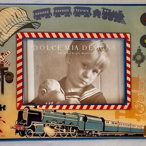 Dolce Mia Designs Trains Theme Picture Frame  4x6 Photo Window Total Sz 9.5x7.5